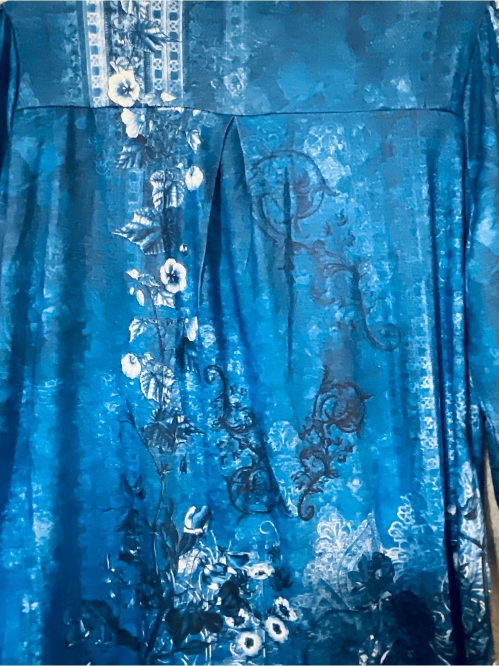 Fantaslook Women's Blue Floral V-Neck Long Sleeve Top Sz L - Picture 6 of 8
